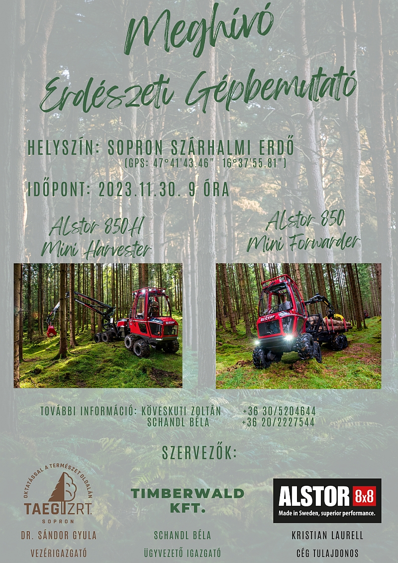 Mini harveszter és forwarder erdészeti gépbemutató a soproni Szárhalmi-erdőben - TAEG Zrt.
