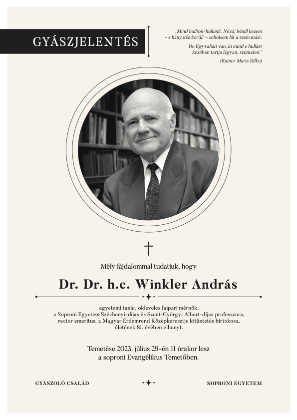Prof. dr Winkler András végső búcsúztatása - időpont és gyászszakestély 
